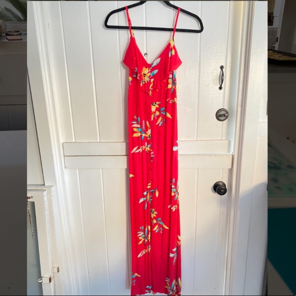Express Red Floral Tropical Printed Maxi Dress